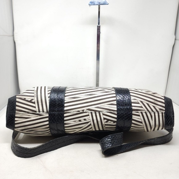 Henri Bendel Laptop Bag Disturbed Stripe Brown Black Canvas Leather Briefcase - Picture 16 of 16